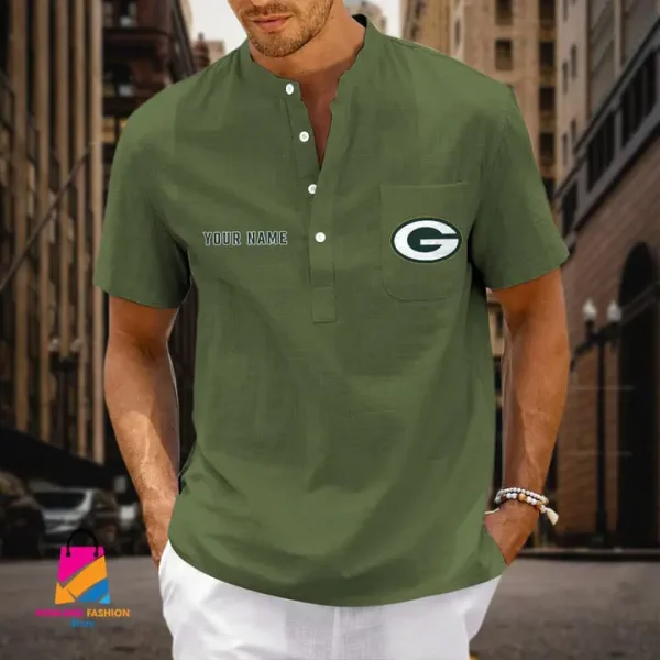 Green Bay Packers Men Cotton Linen Short Sleeves Shirt SPTSSBBCCL009