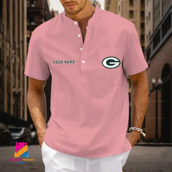 Green Bay Packers Men Cotton Linen Short Sleeves Shirt SPTSSBBCCL009 - Image 7