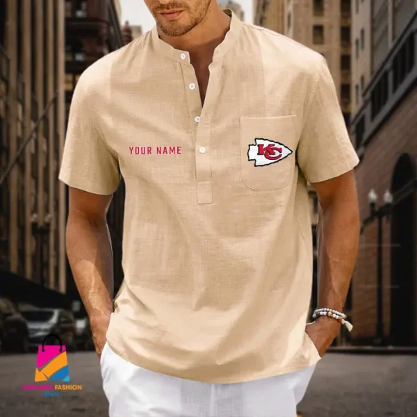 Kansas City Chiefs Men Cotton Linen Short Sleeves Shirt SPTSSBBCCL010 - Image 5