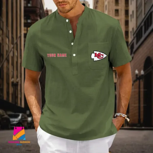 Kansas City Chiefs Men Cotton Linen Short Sleeves Shirt SPTSSBBCCL010 - Image 8