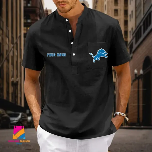 Detroit Lions Men Cotton Linen Short Sleeves Shirt SPTSSBBCCL011 - Image 2