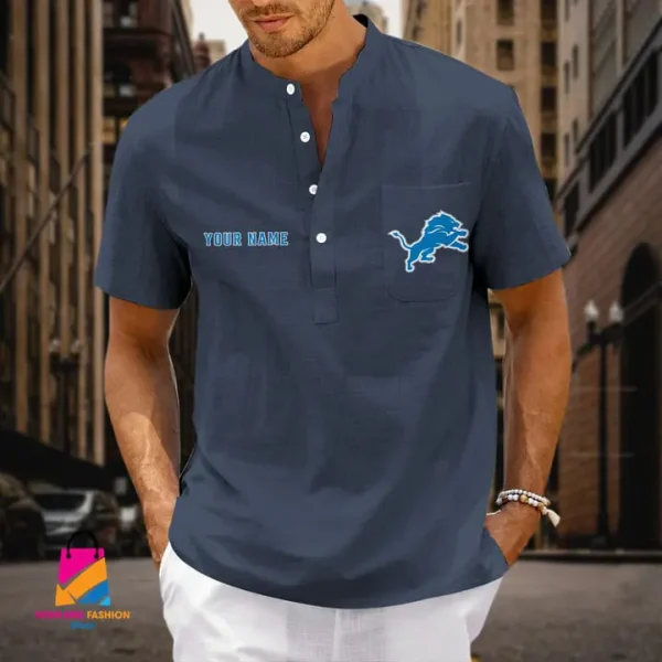Detroit Lions Men Cotton Linen Short Sleeves Shirt SPTSSBBCCL011 - Image 3