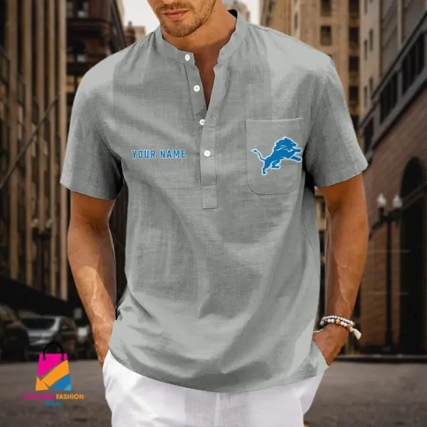 Detroit Lions Men Cotton Linen Short Sleeves Shirt SPTSSBBCCL011 - Image 4