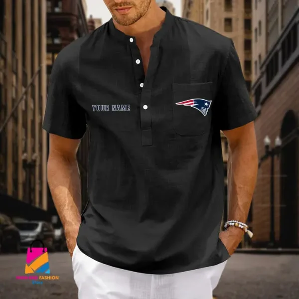 New England Patriots Men Cotton Linen Short Sleeves Shirt SPTSSBBCCL012