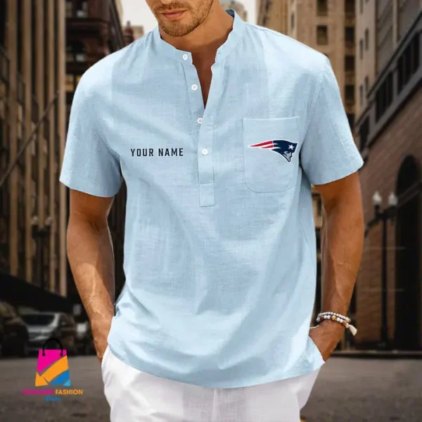 New England Patriots Men Cotton Linen Short Sleeves Shirt SPTSSBBCCL012 - Image 5