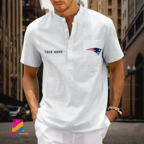 New England Patriots Men Cotton Linen Short Sleeves Shirt SPTSSBBCCL012 - Image 8