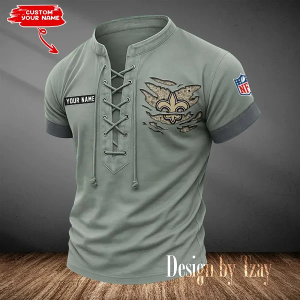 New Orleans Saints Men Casual Lace-up Short Sleeve T-shirt New Design 2025 SPTMLUSTS119 - Image 3