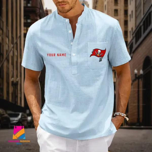 Tampa Bay Buccaneers Men Cotton Linen Short Sleeves Shirt SPTSSBBCCL015 - Image 3