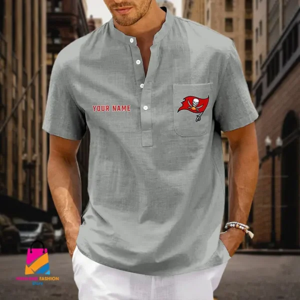 Tampa Bay Buccaneers Men Cotton Linen Short Sleeves Shirt SPTSSBBCCL015 - Image 8