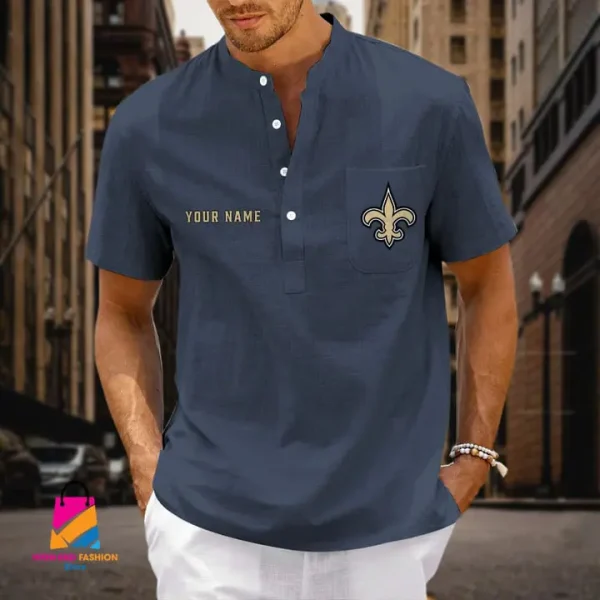 New Orleans Saints Men Cotton Linen Short Sleeves Shirt SPTSSBBCCL016 - Image 3