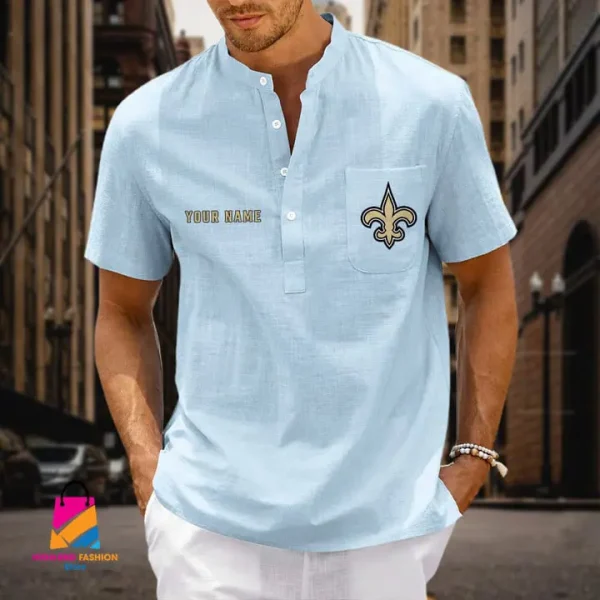 New Orleans Saints Men Cotton Linen Short Sleeves Shirt SPTSSBBCCL016 - Image 5