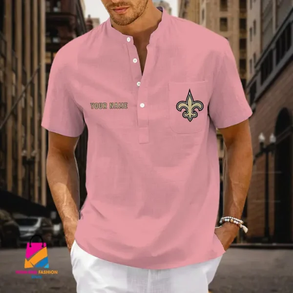 New Orleans Saints Men Cotton Linen Short Sleeves Shirt SPTSSBBCCL016 - Image 6
