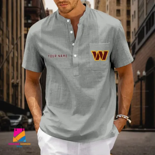 Washington Commanders Men Cotton Linen Short Sleeves Shirt SPTSSBBCCL017