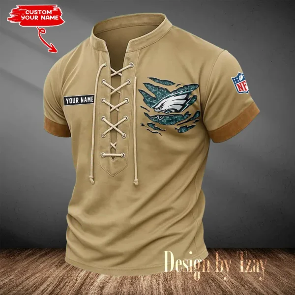 Philadelphia Eagles Men Casual Lace-up Short Sleeve T-shirt New Design 2025 SPTMLUSTS122