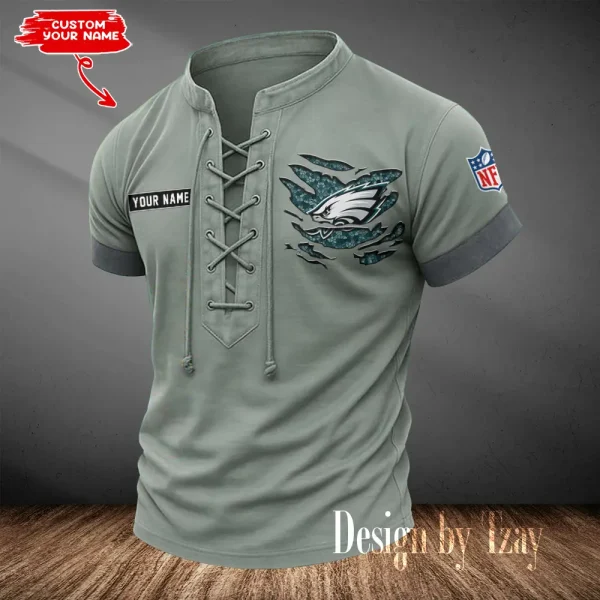 Philadelphia Eagles Men Casual Lace-up Short Sleeve T-shirt New Design 2025 SPTMLUSTS122 - Image 2