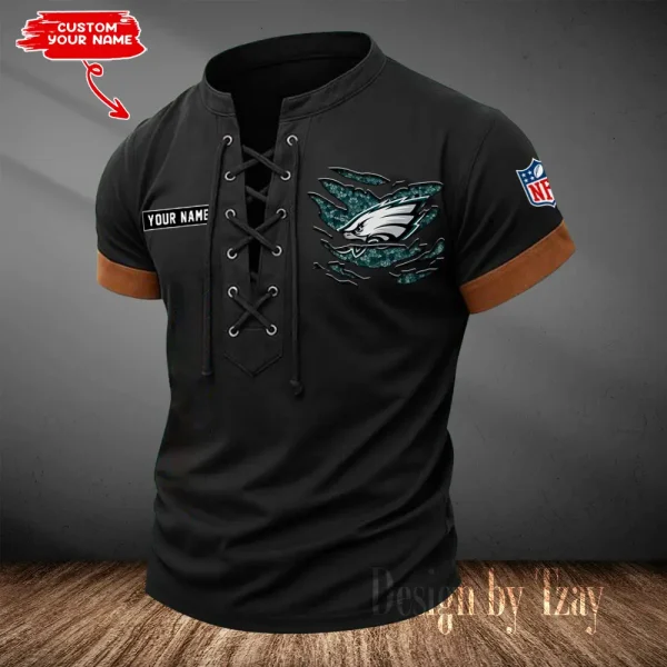 Philadelphia Eagles Men Casual Lace-up Short Sleeve T-shirt New Design 2025 SPTMLUSTS122 - Image 3