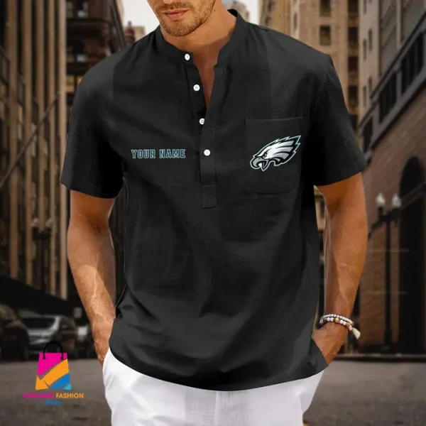 Philadelphia Eagles Men Cotton Linen Short Sleeves Shirt SPTSSBBCCL018 - Image 2