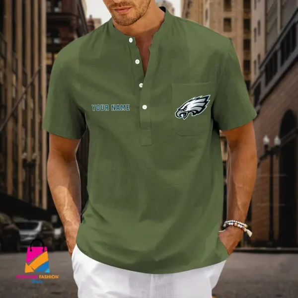 Philadelphia Eagles Men Cotton Linen Short Sleeves Shirt SPTSSBBCCL018 - Image 5