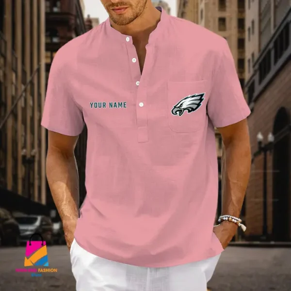 Philadelphia Eagles Men Cotton Linen Short Sleeves Shirt SPTSSBBCCL018 - Image 7