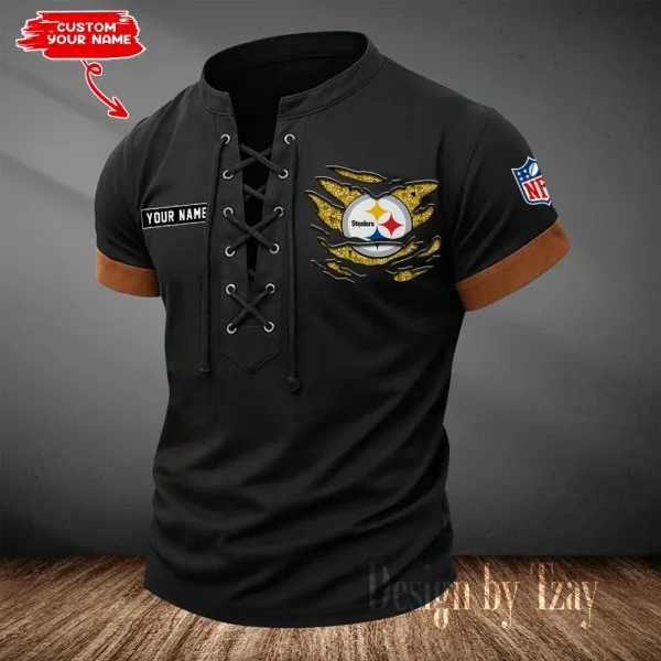 Pittsburgh Steelers Men Casual Lace-up Short Sleeve T-shirt New Design 2025 SPTMLUSTS123