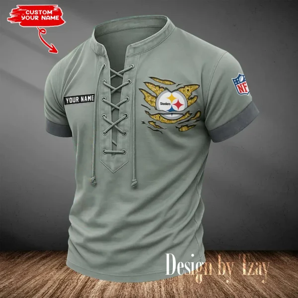 Pittsburgh Steelers Men Casual Lace-up Short Sleeve T-shirt New Design 2025 SPTMLUSTS123 - Image 2
