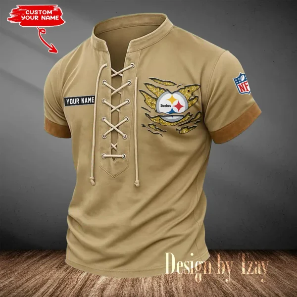 Pittsburgh Steelers Men Casual Lace-up Short Sleeve T-shirt New Design 2025 SPTMLUSTS123 - Image 3