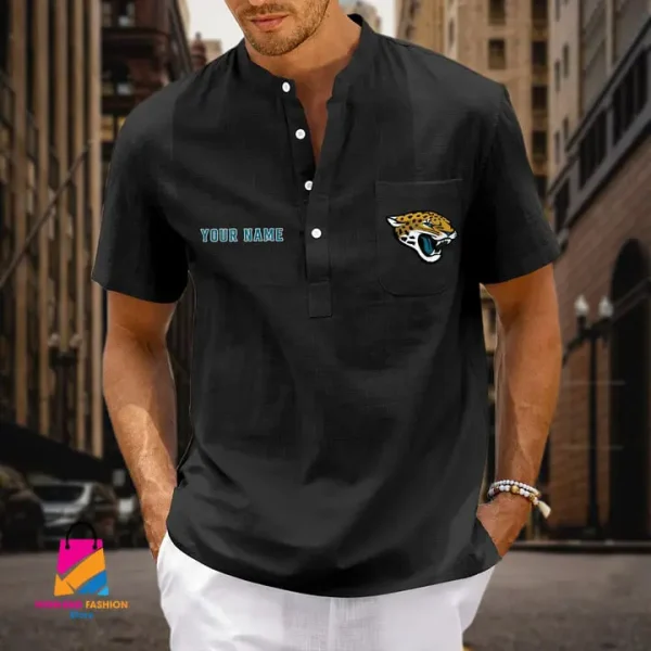 Jacksonville Jaguars Men Cotton Linen Short Sleeves Shirt SPTSSBBCCL019 - Image 2