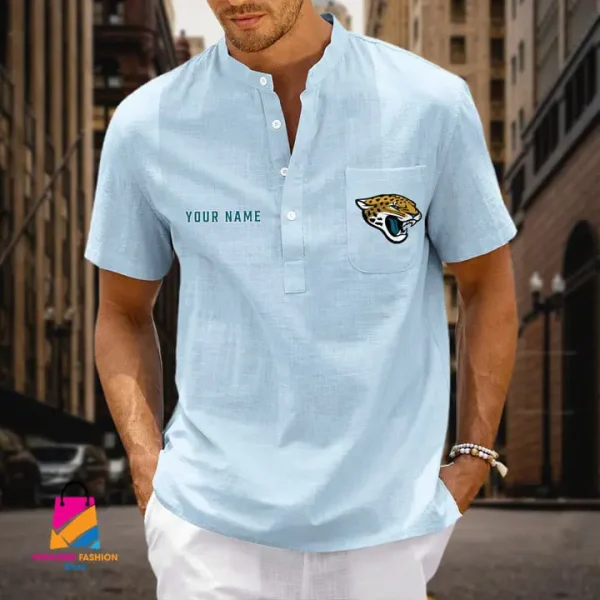 Jacksonville Jaguars Men Cotton Linen Short Sleeves Shirt SPTSSBBCCL019 - Image 5