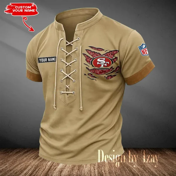 San Francisco 49ers Men Casual Lace-up Short Sleeve T-shirt New Design 2025 SPTMLUSTS124
