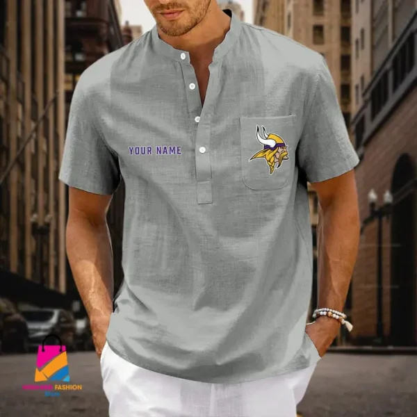 Minnesota Vikings Men Cotton Linen Short Sleeves Shirt SPTSSBBCCL021 - Image 4