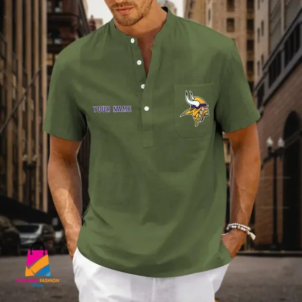 Minnesota Vikings Men Cotton Linen Short Sleeves Shirt SPTSSBBCCL021 - Image 5