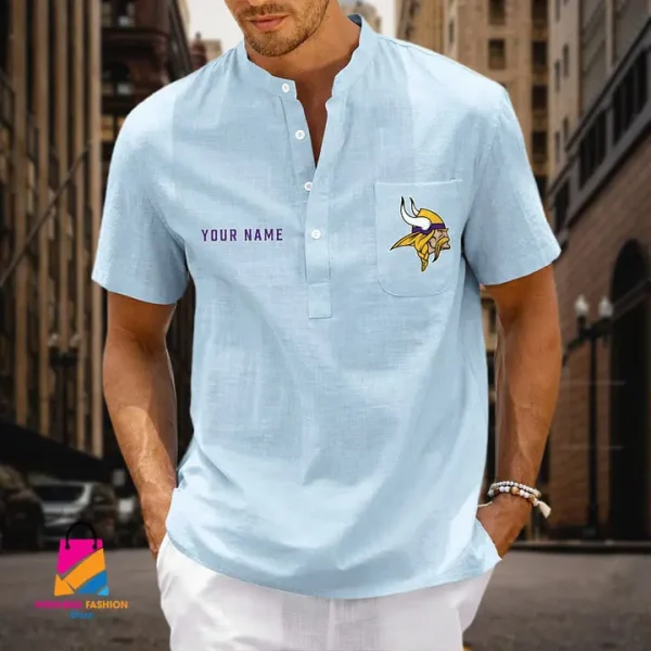 Minnesota Vikings Men Cotton Linen Short Sleeves Shirt SPTSSBBCCL021 - Image 6