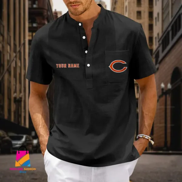 Chicago Bears Men Cotton Linen Short Sleeves Shirt SPTSSBBCCL022