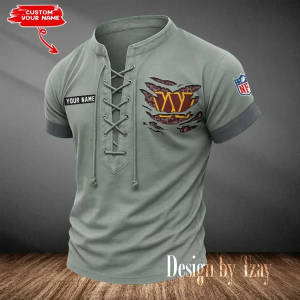Washington Commanders Men Casual Lace-up Short Sleeve T-shirt New Design 2025 SPTMLUSTS126 - Image 2