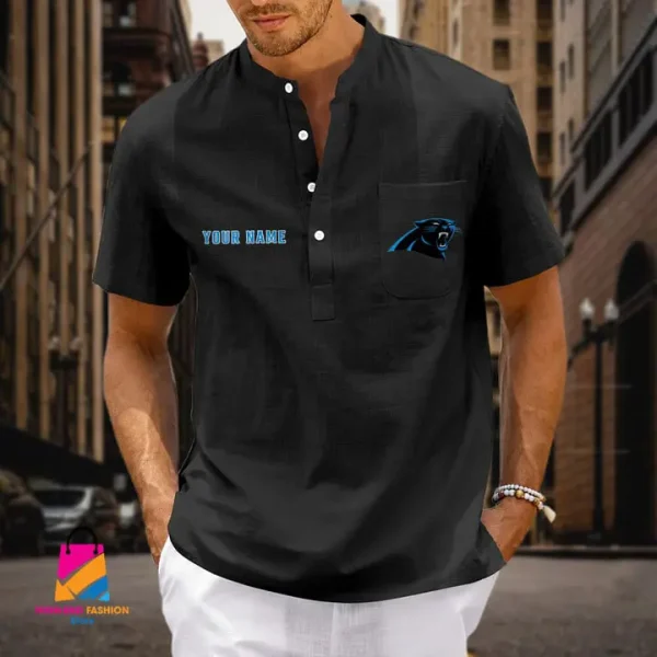 Carolina Panthers Men Cotton Linen Short Sleeves Shirt SPTSSBBCCL023 - Image 2