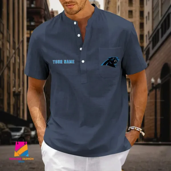 Carolina Panthers Men Cotton Linen Short Sleeves Shirt SPTSSBBCCL023 - Image 3
