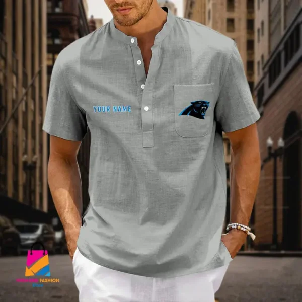 Carolina Panthers Men Cotton Linen Short Sleeves Shirt SPTSSBBCCL023 - Image 4