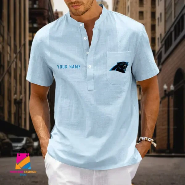 Carolina Panthers Men Cotton Linen Short Sleeves Shirt SPTSSBBCCL023
