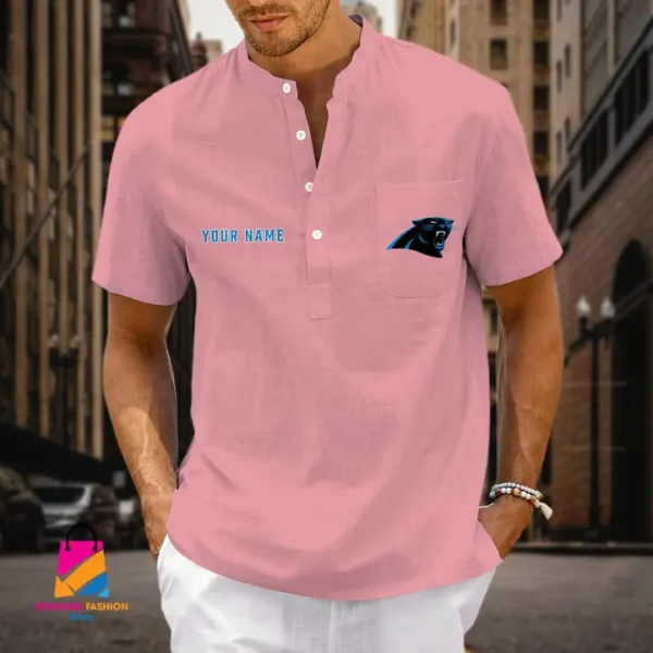 Carolina Panthers Men Cotton Linen Short Sleeves Shirt SPTSSBBCCL023 - Image 7