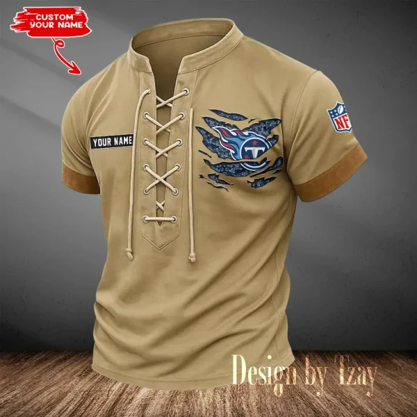 Tennessee Titans Men Casual Lace-up Short Sleeve T-shirt New Design 2025 SPTMLUSTS127