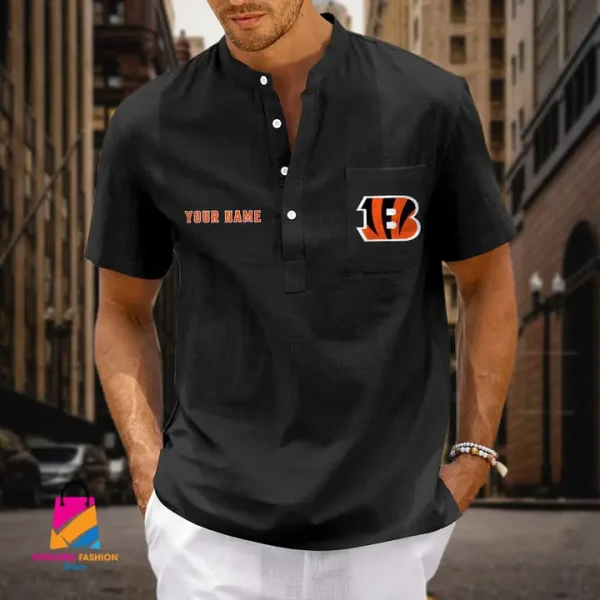 Cincinnati Bengals Men Cotton Linen Short Sleeves Shirt SPTSSBBCCL024 - Image 2