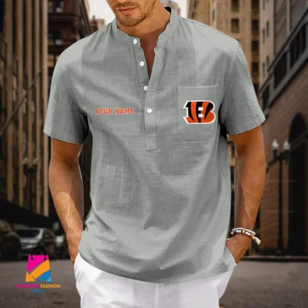Cincinnati Bengals Men Cotton Linen Short Sleeves Shirt SPTSSBBCCL024 - Image 4