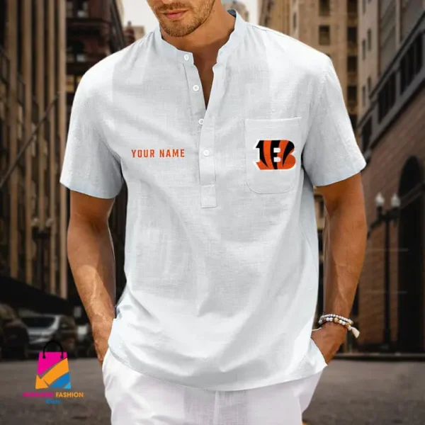 Cincinnati Bengals Men Cotton Linen Short Sleeves Shirt SPTSSBBCCL024 - Image 8