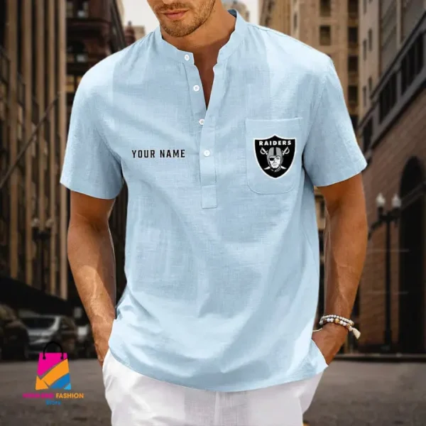 Las Vegas Raiders Men Cotton Linen Short Sleeves Shirt SPTSSBBCCL025 - Image 3