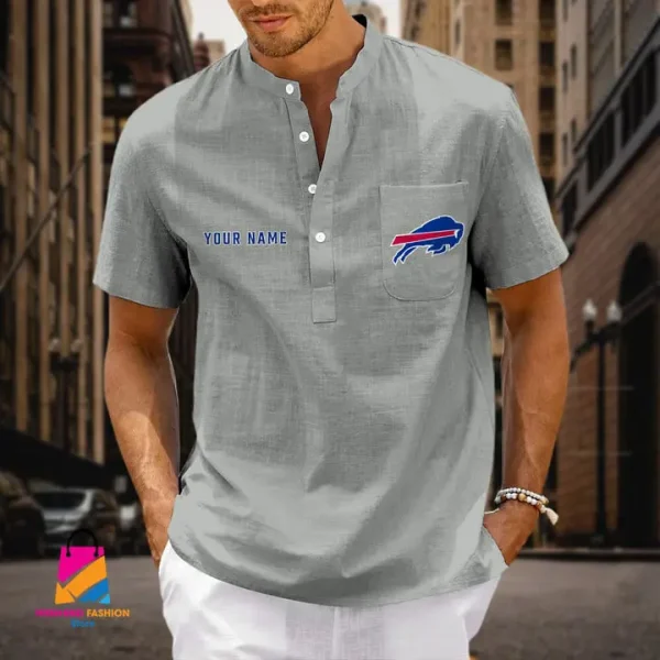Buffalo Bills Men Cotton Linen Short Sleeves Shirt SPTSSBBCCL027 - Image 4