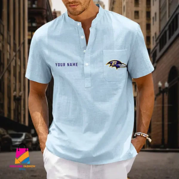 Baltimore Ravens Men Cotton Linen Short Sleeves Shirt SPTSSBBCCL030 - Image 5