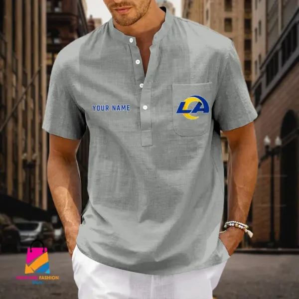 Los Angeles Rams Men Cotton Linen Short Sleeves Shirt SPTSSBBCCL031