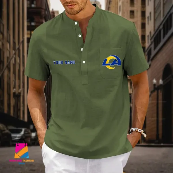 Los Angeles Rams Men Cotton Linen Short Sleeves Shirt SPTSSBBCCL031 - Image 2