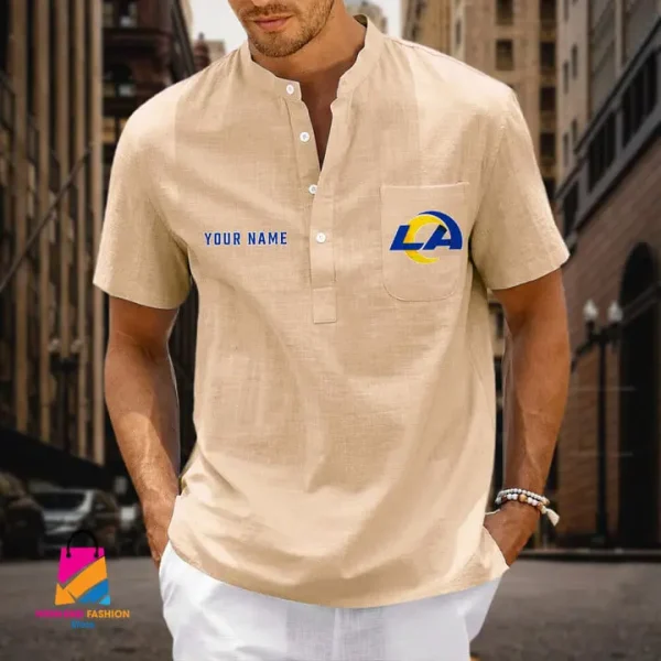 Los Angeles Rams Men Cotton Linen Short Sleeves Shirt SPTSSBBCCL031 - Image 4