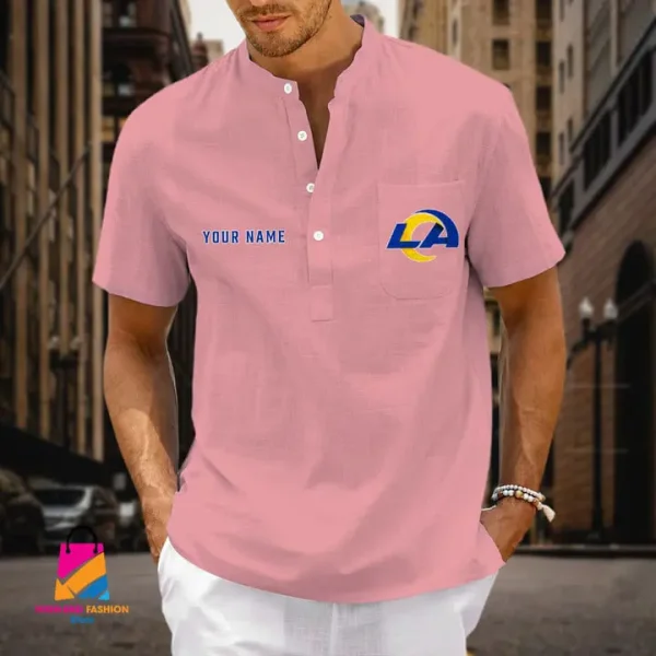 Los Angeles Rams Men Cotton Linen Short Sleeves Shirt SPTSSBBCCL031 - Image 5